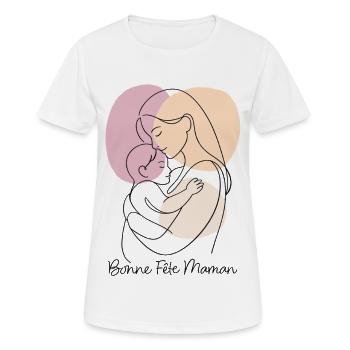 Dessin au Trait Étreinte maternelle Fête des mères - T-shirt respirant Femme - blanc - Devant - AI Model Female 172 dark (172cm)