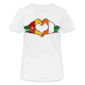 Cameroon Côte d'Ivoire Flag Heart Used - Women's Breathable T-Shirt - white - Front - AI Model Female 172 dark (172cm)