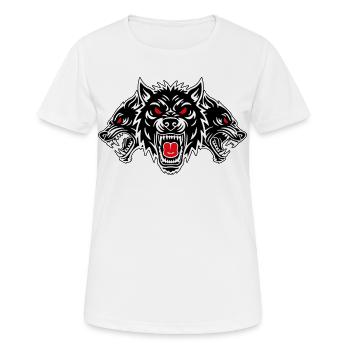 Hund Cerberus Totem, Drei Köpfe, Rote Augen - Frauen T-Shirt atmungsaktiv - Weiß - Vorne - AI Model Female 172 dark (172cm)