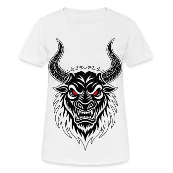 Fighting Bull Totem Horns Ornate Red Eyes - Women's Breathable T-Shirt - white - Front - AI Model Female 172 dark (172cm)