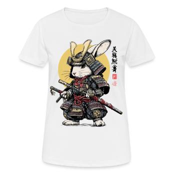 Rabbit Samurai in Armor with Katana - Women's Breathable T-Shirt - white - Front - AI Model Female 172 dark (172cm)