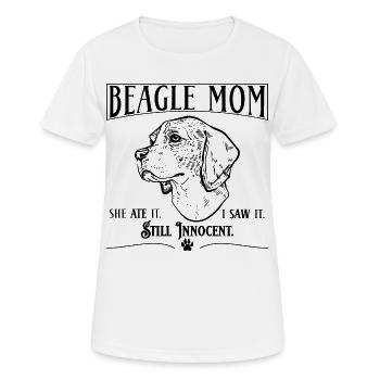 Maman beagle – elle l’a mangé. Toujours innocent. - T-shirt respirant Femme - blanc - Devant - AI Model Female 172 dark (172cm)