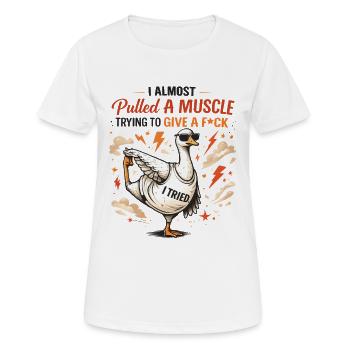 Canard sarcastique avec des muscles qui tire à la poule aux poules drôles - T-shirt respirant Femme - blanc - Devant - AI Model Female 172 dark (172cm)