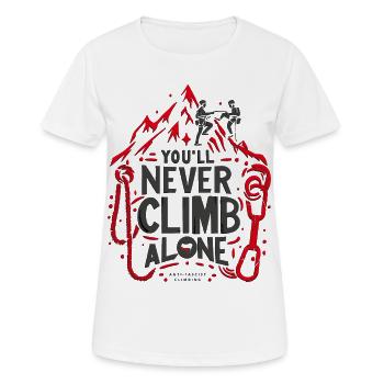 Du wirst niemals allein klettern - Frauen T-Shirt atmungsaktiv - Weiß - Vorne - AI Model Female 172 dark (172cm)