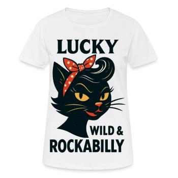 Lucky, Wild & Rockabilly: Schwarze Retro Katze - Frauen T-Shirt atmungsaktiv - Weiß - Vorne - AI Model Female 172 dark (172cm)