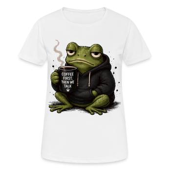 Kaffeefrosch im Hoodie - Frauen T-Shirt atmungsaktiv - Weiß - Vorne - AI Model Female 172 dark (172cm)