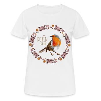 Rotkehlchen Vogel mit botanischen Blumen Design - Frauen T-Shirt atmungsaktiv - Weiß - Vorne - AI Model Female 172 dark (172cm)