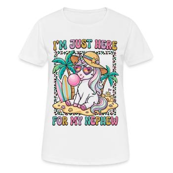 Tante, je suis juste là pour mon neveu - T-shirt respirant Femme - blanc - Devant - AI Model Female 172 dark (172cm)