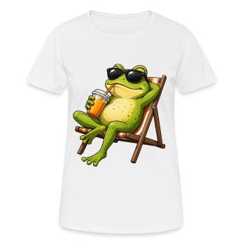 Grenouille détendue sur une chaise longue de plage - T-shirt respirant Femme - blanc - Devant - AI Model Female 172 dark (172cm)