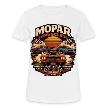 Mopar Muscle Retro Sonnenuntergang Power US Car  - Frauen T-Shirt atmungsaktiv - Weiß - Vorne - AI Model Female 172 dark (172cm)
