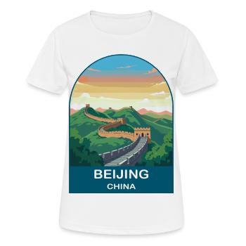 Peking China Große Mauer Vintage-Reiseplakat - Frauen T-Shirt atmungsaktiv - Weiß - Vorne - AI Model Female 172 dark (172cm)