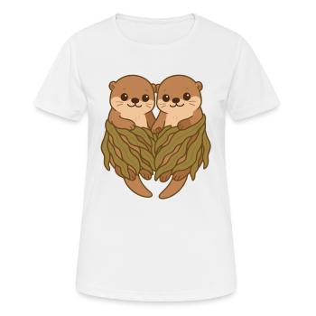 Couple de loutres de mer mignonne en couverture d’algues - T-shirt respirant Femme - blanc - Devant - AI Model Female 172 dark (172cm)
