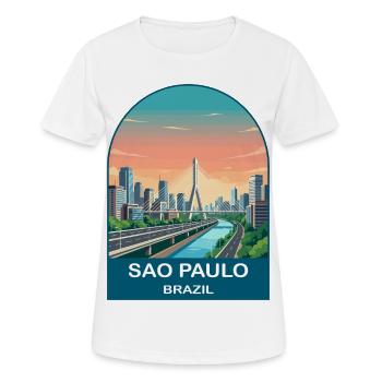 Sao Paulo Brazil Skyline Modern Travel Poster - Women's Breathable T-Shirt - white - Front - AI Model Female 172 dark (172cm)
