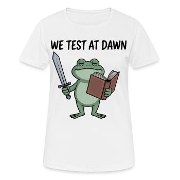 Morgendämmerungs-Froschritter liest bei Tagesanbruch - Frauen T-Shirt atmungsaktiv - Weiß - Vorne - AI Model Female 172 dark (172cm)