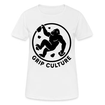Grip Culture Gorilla : logo minimaliste de Boulder - T-shirt respirant Femme - blanc - Devant - AI Model Female 172 dark (172cm)