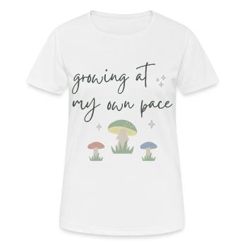 Grow at your own pace - motivating mushroom design - Women's Breathable T-Shirt - white - Front - AI Model Female 172 dark (172cm)