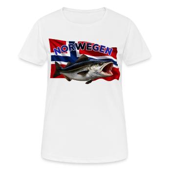 Norwegen Köhler Angeln - Seelachs Fishing - Frauen T-Shirt atmungsaktiv - Weiß - Vorne - AI Model Female 172 dark (172cm)