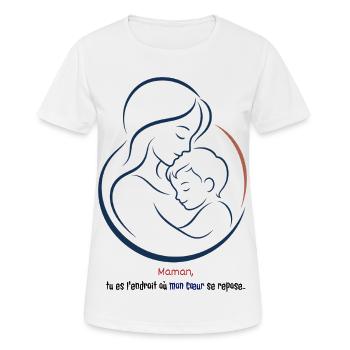 Maman et Bébé cadeau fêtes des mères - T-shirt respirant Femme - blanc - Devant - AI Model Female 172 dark (172cm)