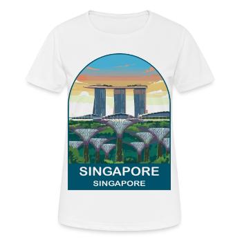 Singapore Marina Bay Vintage Travel Poster Art - Women's Breathable T-Shirt - white - Front - AI Model Female 172 dark (172cm)