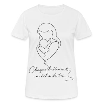 Duo maternité : Battement d'amour - T-shirt respirant Femme - blanc - Devant - AI Model Female 172 dark (172cm)
