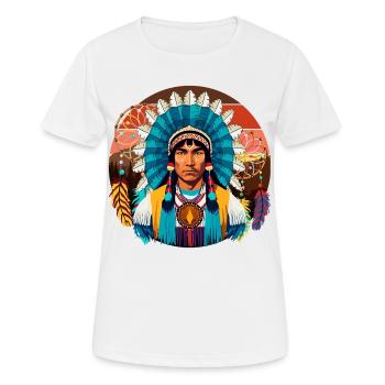 Mächtiges Porträt des indianischen Häuptlings - Frauen T-Shirt atmungsaktiv - Weiß - Vorne - AI Model Female 172 dark (172cm)