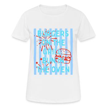Daisy Striped Burgers On The Grill Bun in The Oven - Women's Breathable T-Shirt - white - Front - AI Model Female 172 dark (172cm)