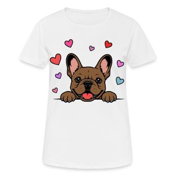 Französische_Bulldogge_Pfoten_mit_Herz_braun - Frauen T-Shirt atmungsaktiv - Weiß - Vorne - AI Model Female 172 dark (172cm)