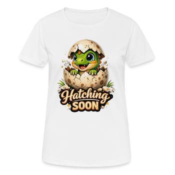Bébé dinosaure mignon - Dino qui va bientôt éclore - T-shirt respirant Femme - blanc - Devant - AI Model Female 172 dark (172cm)