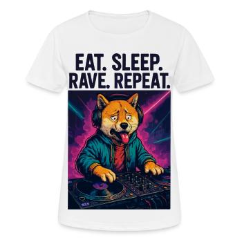 Shiba Inu DJ: Eat Sleep Rave Repeat Streetwear - Frauen T-Shirt atmungsaktiv - Weiß - Vorne - AI Model Female 172 dark (172cm)