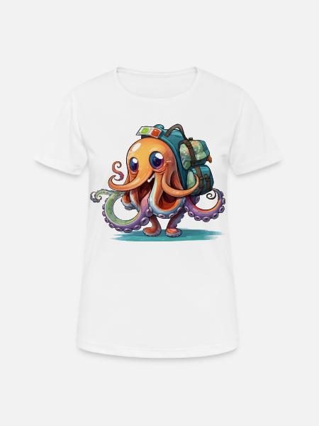Oktopus Entdecker mit Rucksack - Frauen T-Shirt atmungsaktiv - Weiß