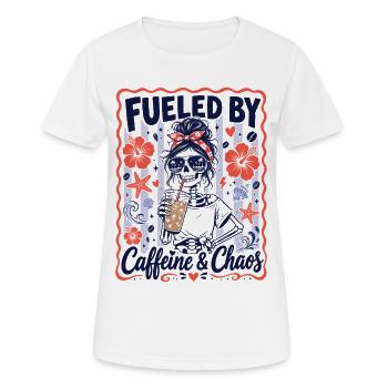 Alimenté par la caféine et la maman du chaos - T-shirt respirant Femme - blanc - Devant - AI Model Female 172 dark (172cm)