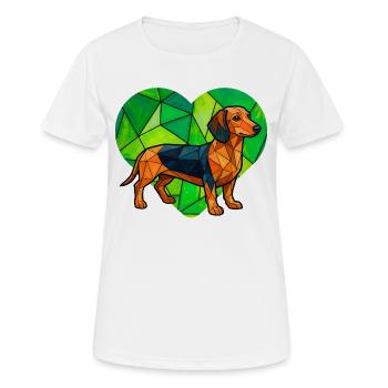 Kubistisches Dackel Herz Geometrische Wursthundekunst - Frauen T-Shirt atmungsaktiv - Weiß - Vorne - AI Model Female 172 dark (172cm)