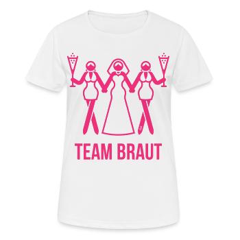 Team Braut (JGA Polterabend Sekt 3er / Pink) - Frauen T-Shirt atmungsaktiv - Weiß - Vorne - AI Model Female 172 dark (172cm)