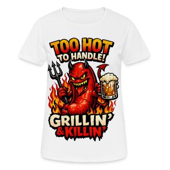 Satanische Grillwurst – Lustiges BBQ Horror Comic  - Frauen T-Shirt atmungsaktiv - Weiß - Vorne - AI Model Female 172 dark (172cm)