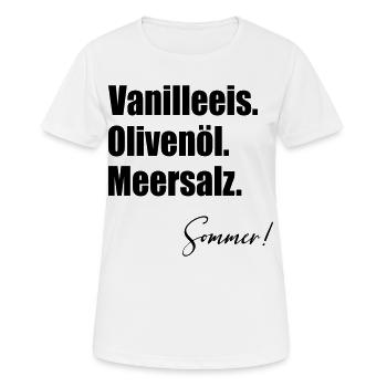 Glace à la vanille Huile d’olive d’été - T-shirt respirant Femme - blanc - Devant - AI Model Female 172 dark (172cm)