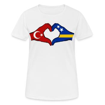 Türkei Curacao Flagge Hände Herzform - Frauen T-Shirt atmungsaktiv - Weiß - Vorne - AI Model Female 172 dark (172cm)