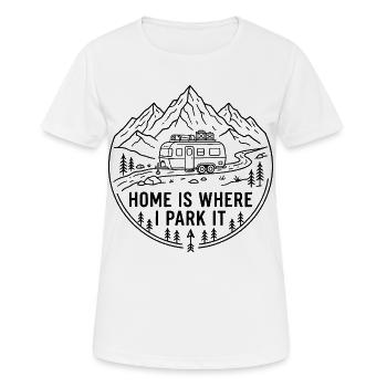 Chez moi, c’est là où je le stationne, Vanlife Camping Design - T-shirt respirant Femme - blanc - Devant - AI Model Female 172 dark (172cm)