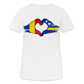 Rumänien Curacao Flagge Hände Herzform used - Frauen T-Shirt atmungsaktiv - Weiß - Vorne - AI Model Female 172 dark (172cm)