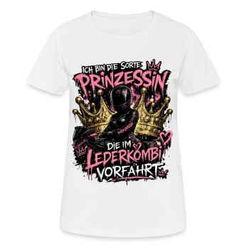 Prinzessin der Lederkombi – Motorrad Queen - Frauen T-Shirt atmungsaktiv - Weiß - Vorne - AI Model Female 172 dark (172cm)