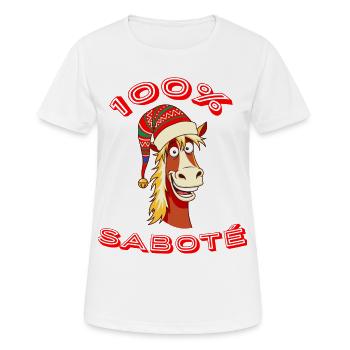 100% SABOTé - Cheval loufoque bonnet rouge - T-shirt respirant Femme - blanc - Devant - AI Model Female 172 dark (172cm)