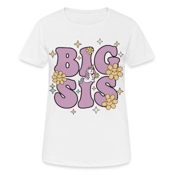Geschlechterenthüllung: Big Sis Big Sister Babyparty-Team - Frauen T-Shirt atmungsaktiv - Weiß - Vorne - AI Model Female 172 dark (172cm)