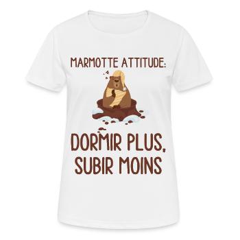 Marmotte Attitude Dormir Plus - T-shirt respirant Femme - blanc - Devant - AI Model Female 172 dark (172cm)
