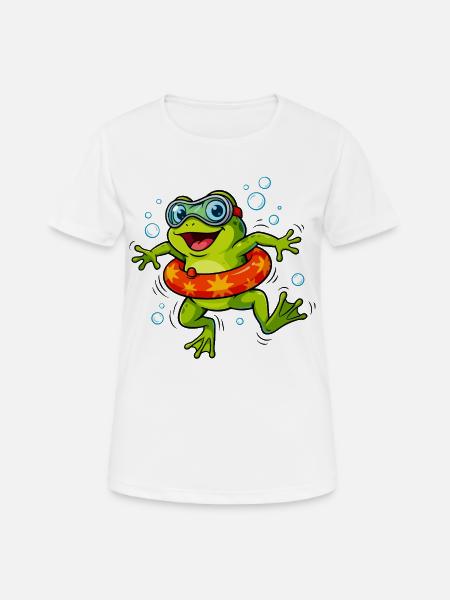 Fröhlicher Frosch mit Schwimmring - Frauen T-Shirt atmungsaktiv - Weiß