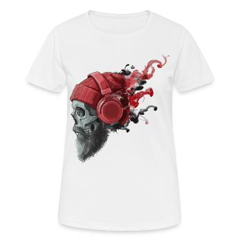 Totenkopf mit Kopfhörern für Streetstyle Fans - Frauen T-Shirt atmungsaktiv - Weiß - Vorne - AI Model Female 172 dark (172cm)
