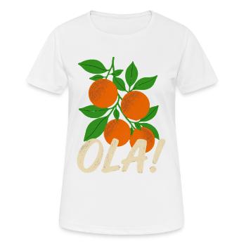 Salutations de Noël des plantes d’orange rétro d’Olá - T-shirt respirant Femme - blanc - Devant - AI Model Female 172 dark (172cm)