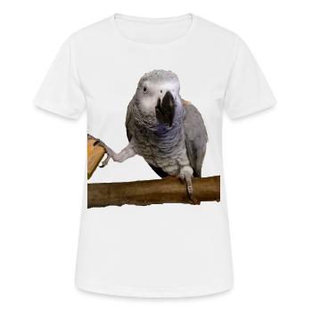 African grey parrot on a branch - Women's Breathable T-Shirt - white - Front - AI Model Female 172 dark (172cm)