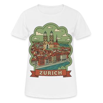 Zurich Grossmunster Retro Travel Badge - Women's Breathable T-Shirt - white - Front - AI Model Female 172 dark (172cm)