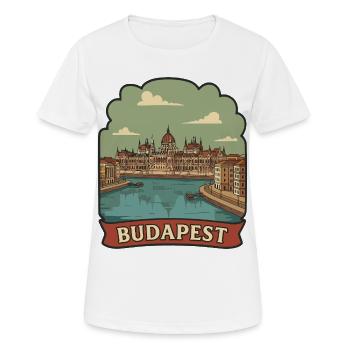 Autocollant rétro de voyage au Parlement de Budapest - T-shirt respirant Femme - blanc - Devant - AI Model Female 172 dark (172cm)