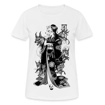 Kitsune Queen – Japanese Fox Spirit Geisha - T-shirt respirant Femme - blanc - Devant - AI Model Female 172 dark (172cm)