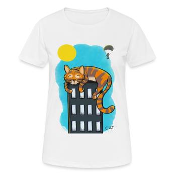 Katze über Wolkenkratzer - Frauen T-Shirt atmungsaktiv - Weiß - Vorne - AI Model Female 172 dark (172cm)